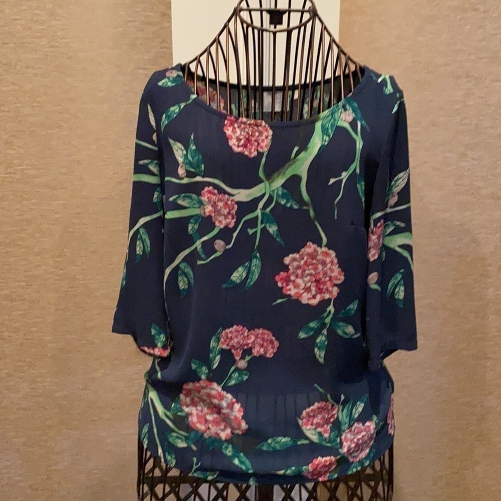 Anthropologie HD in Paris green pink floral top - Picture 2 of 5